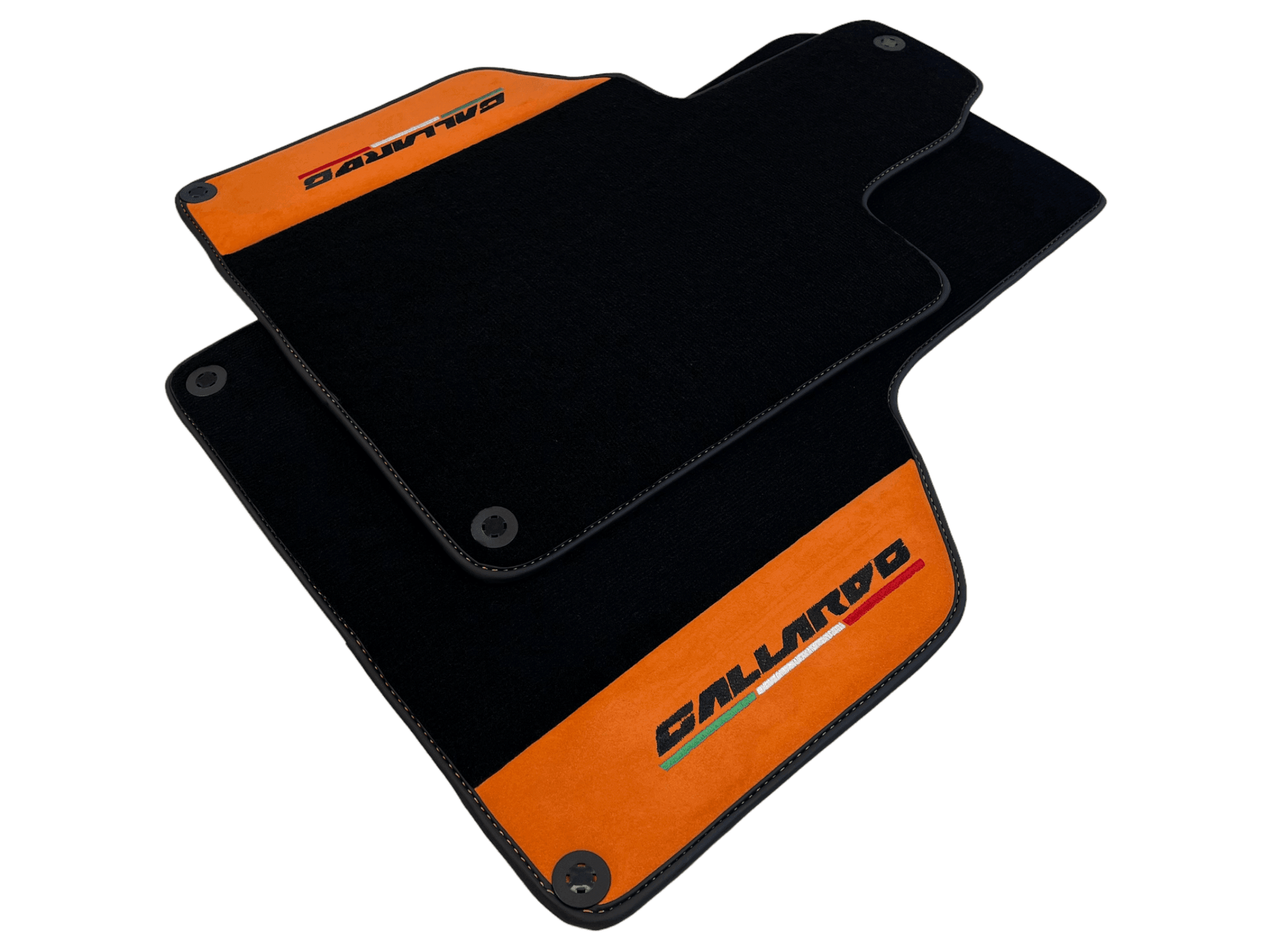 Black Floor Mats for Lamborghini Gallardo With Orange Alcantara Leather - AutoWin