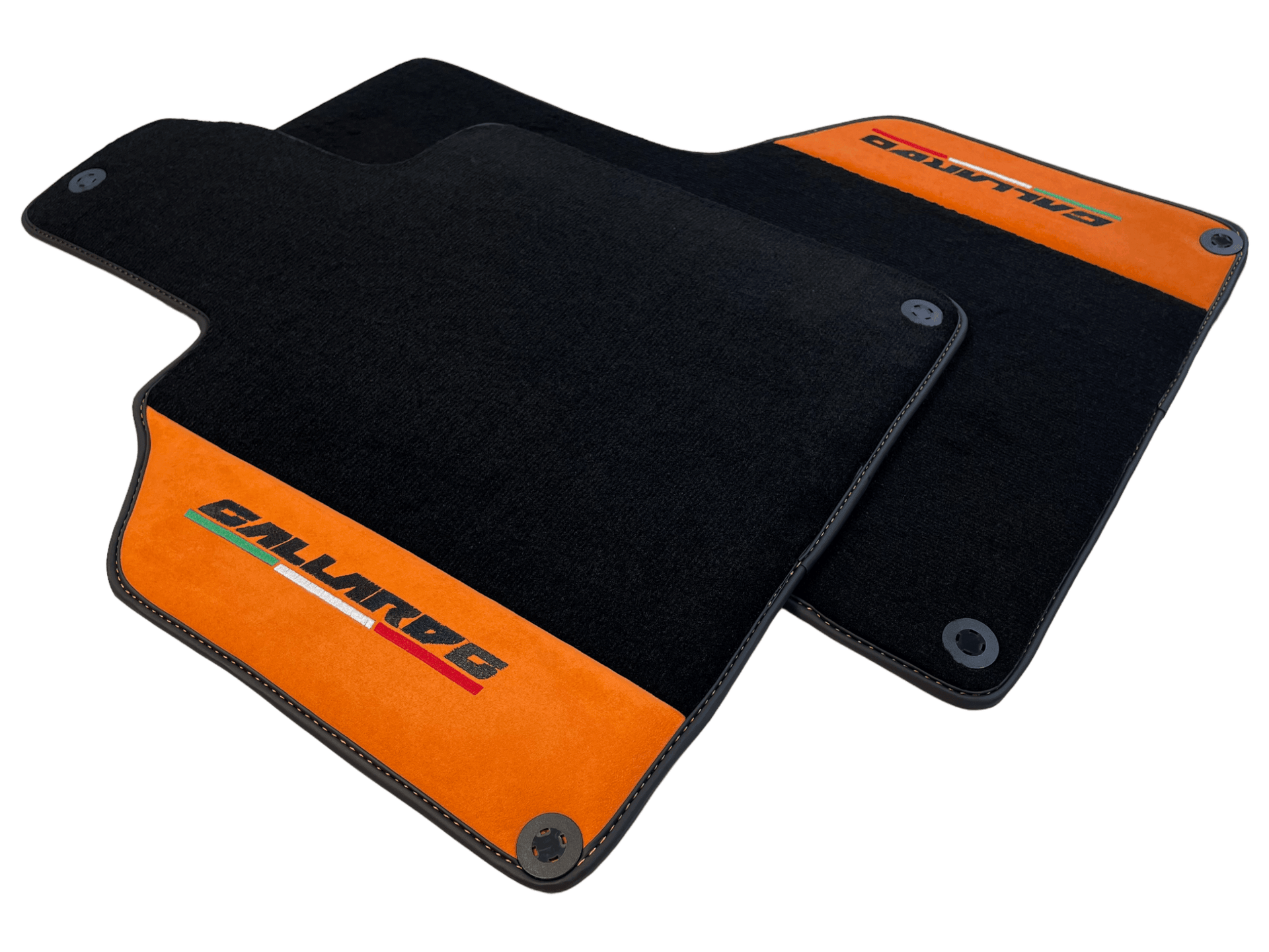 Black Floor Mats for Lamborghini Gallardo With Orange Alcantara Leather - AutoWin