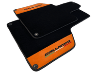 Black Floor Mats for Lamborghini Gallardo With Orange Alcantara Leather - AutoWin