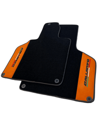 Black Floor Mats for Lamborghini Gallardo With Orange Alcantara Leather - AutoWin