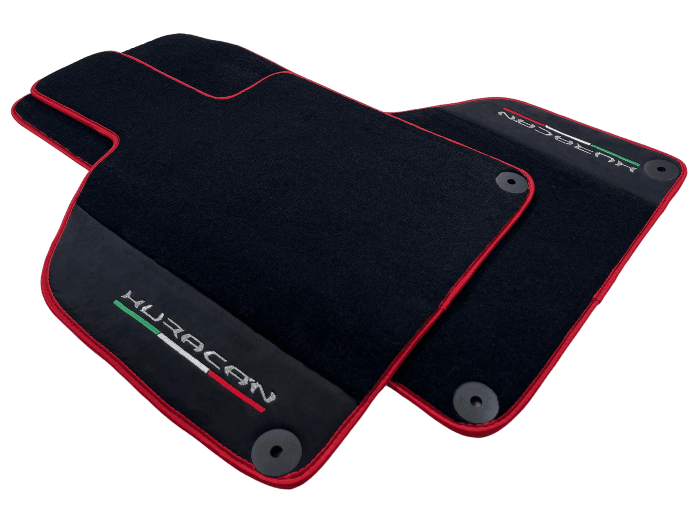 Black Floor Mats for Lamborghini Huracan with Alcantara Leather And Red Trim - AutoWin