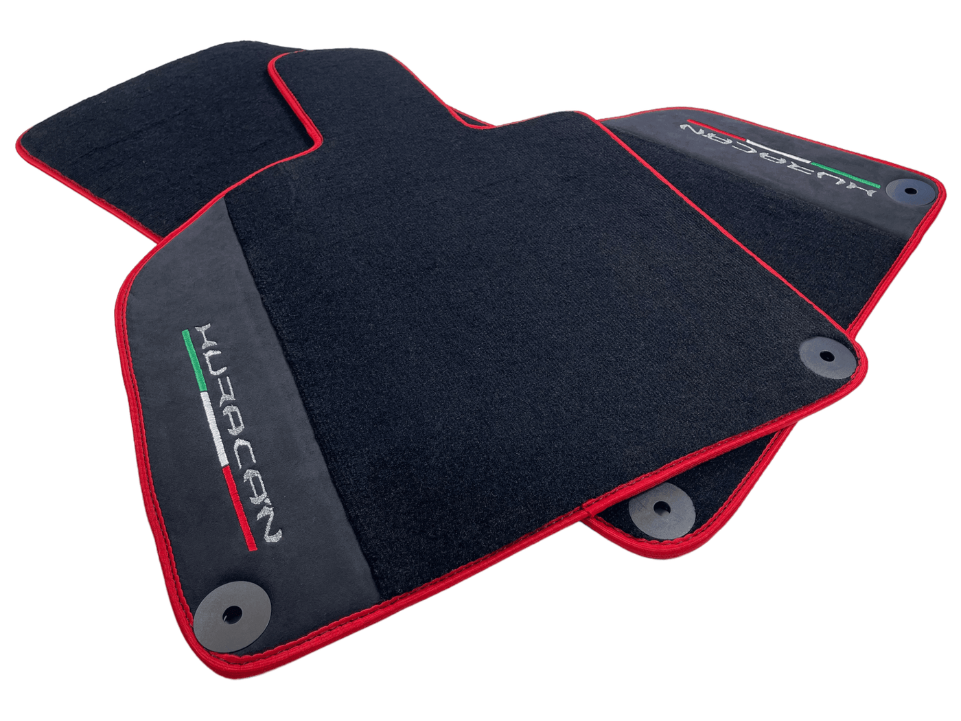 Black Floor Mats for Lamborghini Huracan with Alcantara Leather And Red Trim - AutoWin