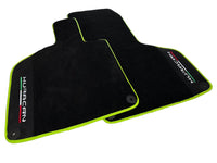 Black Floor Mats for Lamborghini Huracan With Alcantara Leather Green Trim - AutoWin