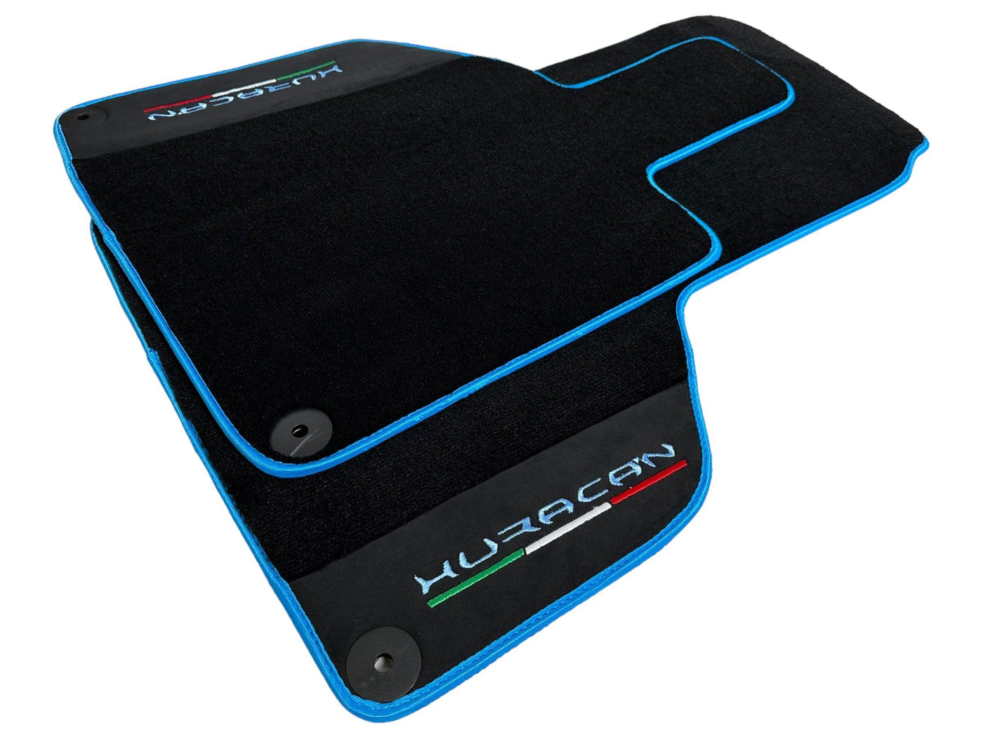 Black Floor Mats for Lamborghini Huracan With Alcantara Leather Light Blue Trim - AutoWin