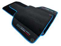 Black Floor Mats for Lamborghini Huracan With Alcantara Leather Light Blue Trim - AutoWin