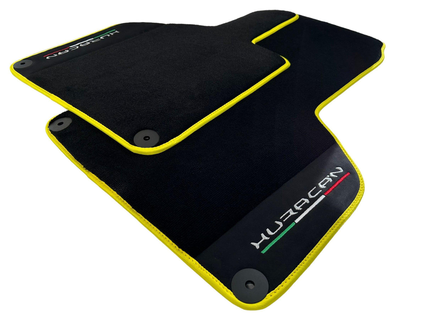 Black Floor Mats for Lamborghini Huracan With Alcantara Leather Yellow Trim - AutoWin