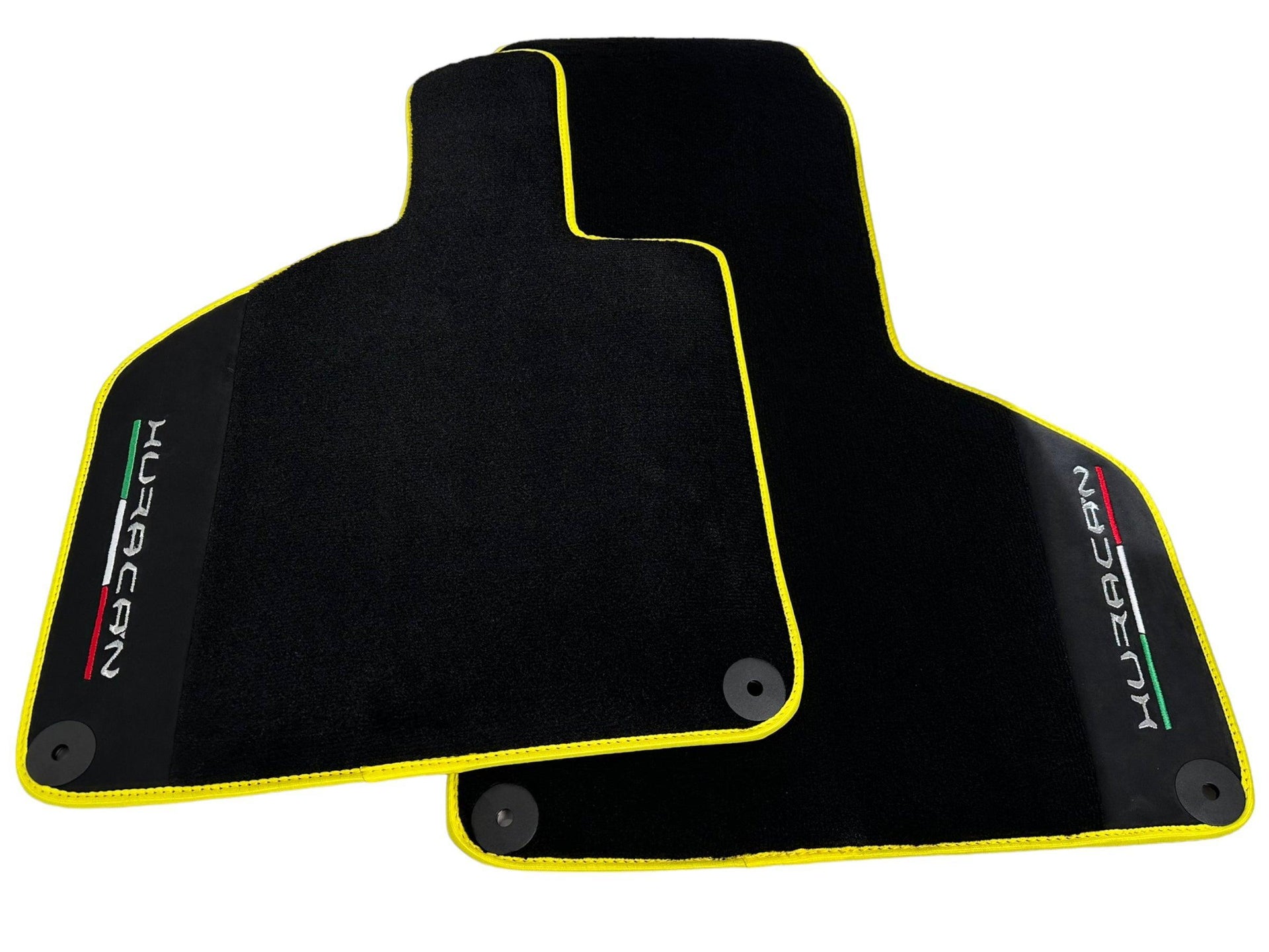 Black Floor Mats for Lamborghini Huracan With Alcantara Leather Yellow Trim - AutoWin