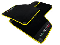 Black Floor Mats for Lamborghini Huracan With Alcantara Leather Yellow Trim - AutoWin