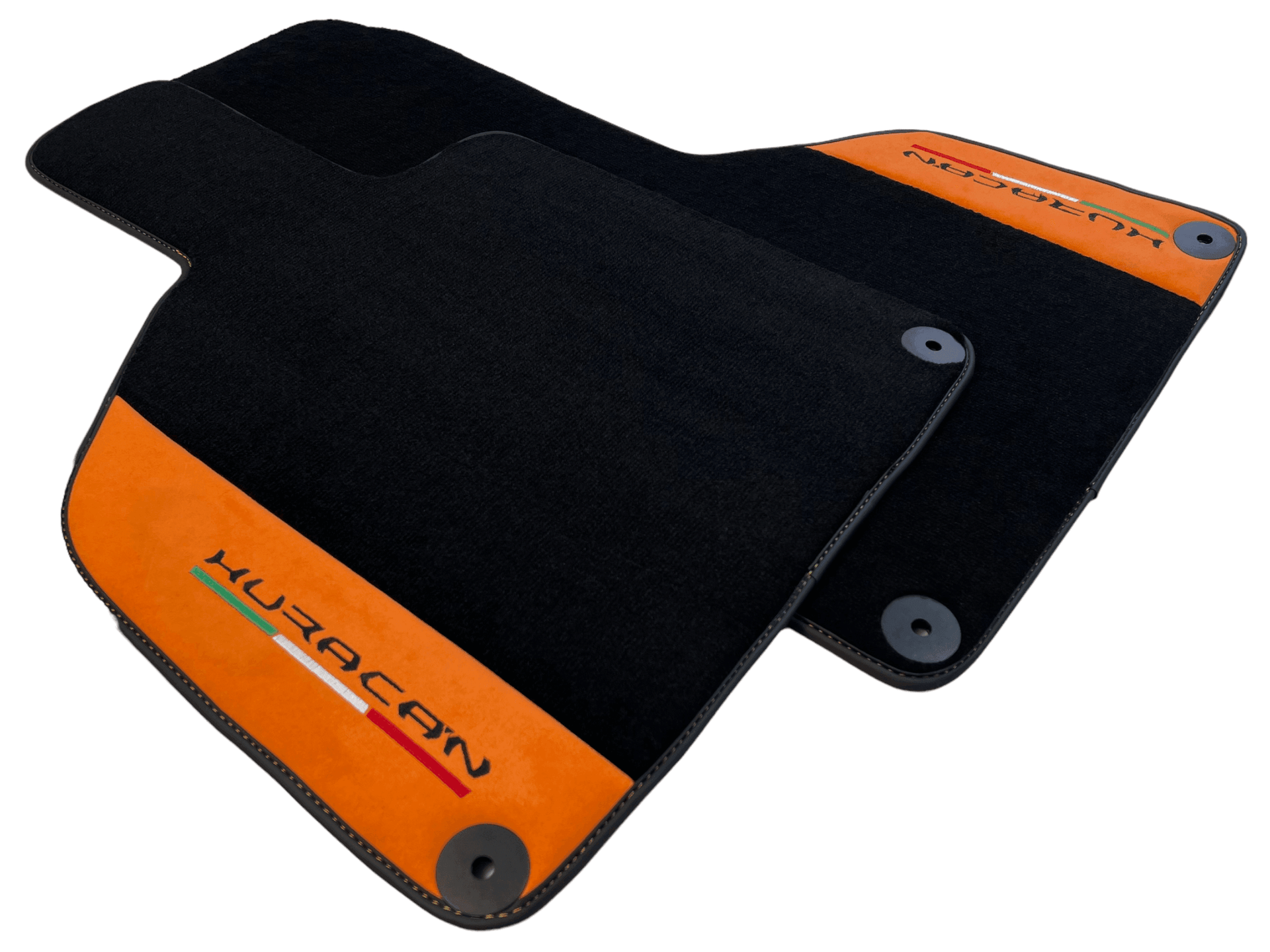 Black Floor Mats for Lamborghini Huracan with Orange Alcantara Leather - AutoWin