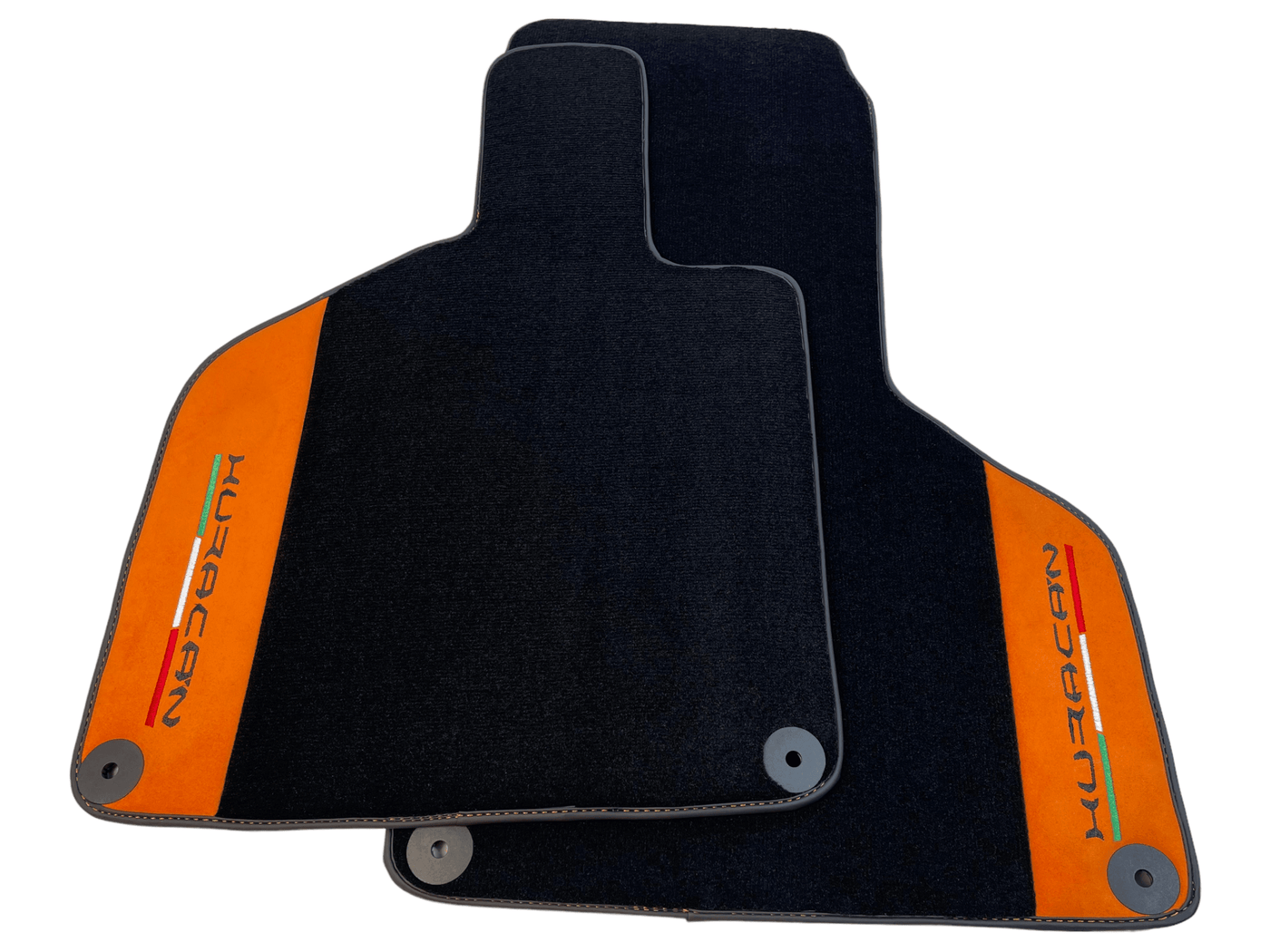 Black Floor Mats for Lamborghini Huracan with Orange Alcantara Leather - AutoWin