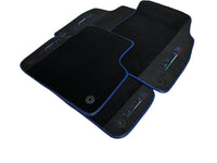 Black Floor Mats For Lamborghini Urus With Alcantara Leather Dark Blue Trim - AutoWin