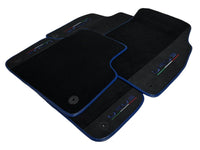 Black Floor Mats For Lamborghini Urus With Alcantara Leather Dark Blue Trim - AutoWin