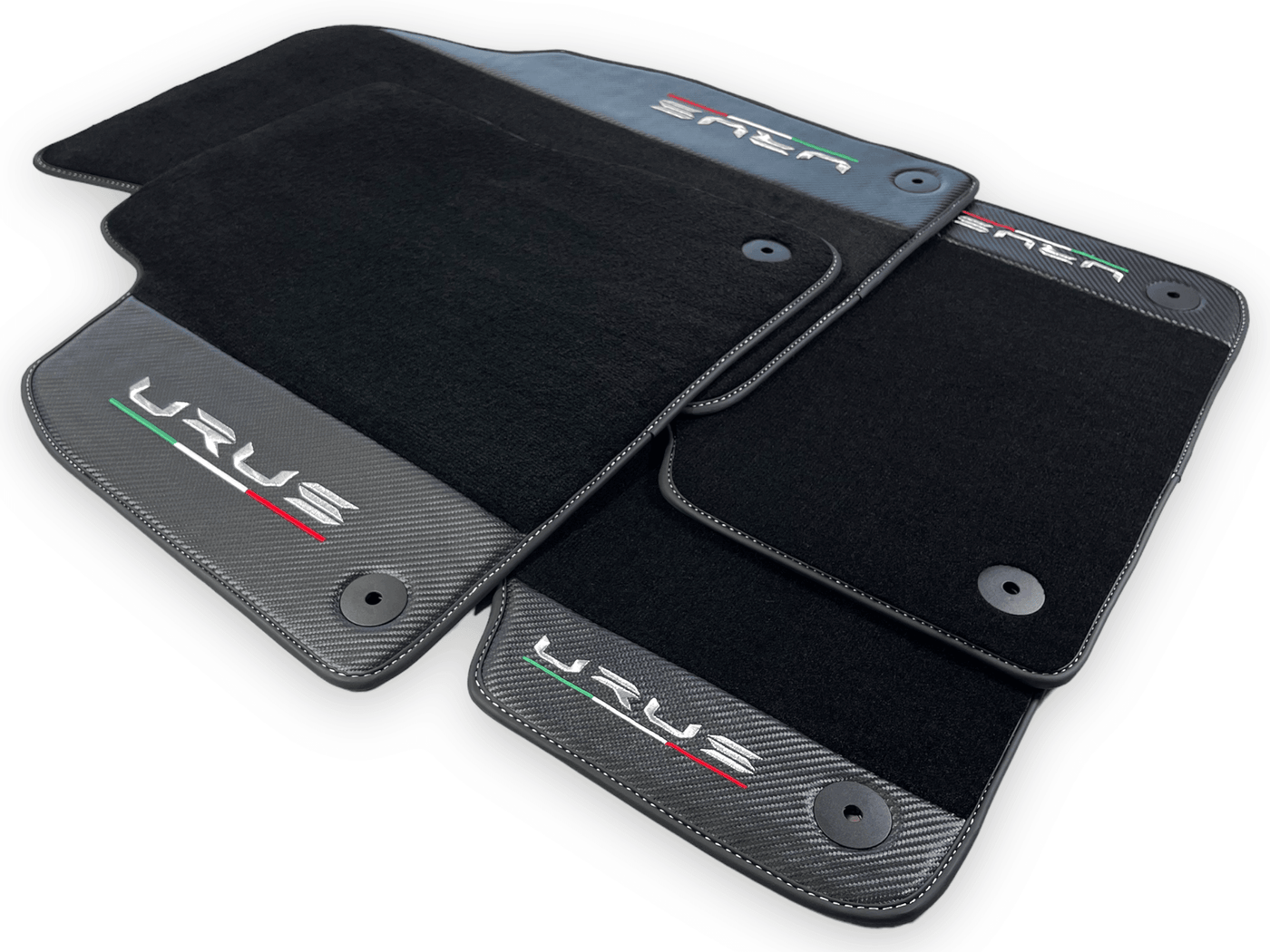Black Floor Mats For Lamborghini Urus With Carbon Fiber Leather - AutoWin