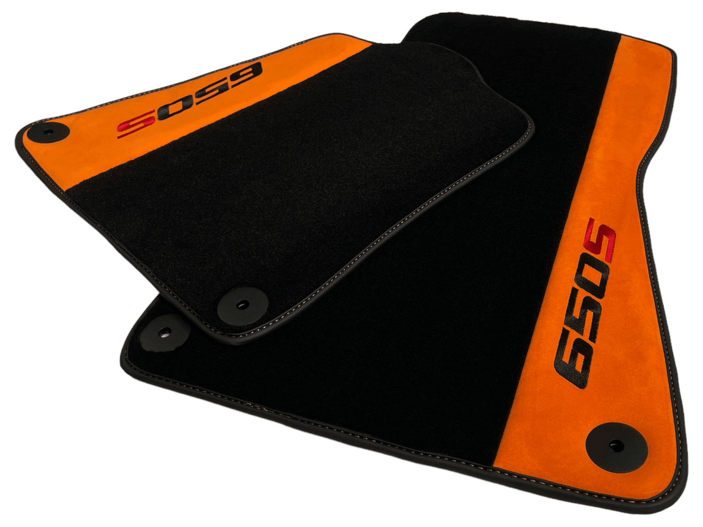 Black Floor Mats For McLaren 650S Black Tailored With Orange Alcantara Leather - AutoWin