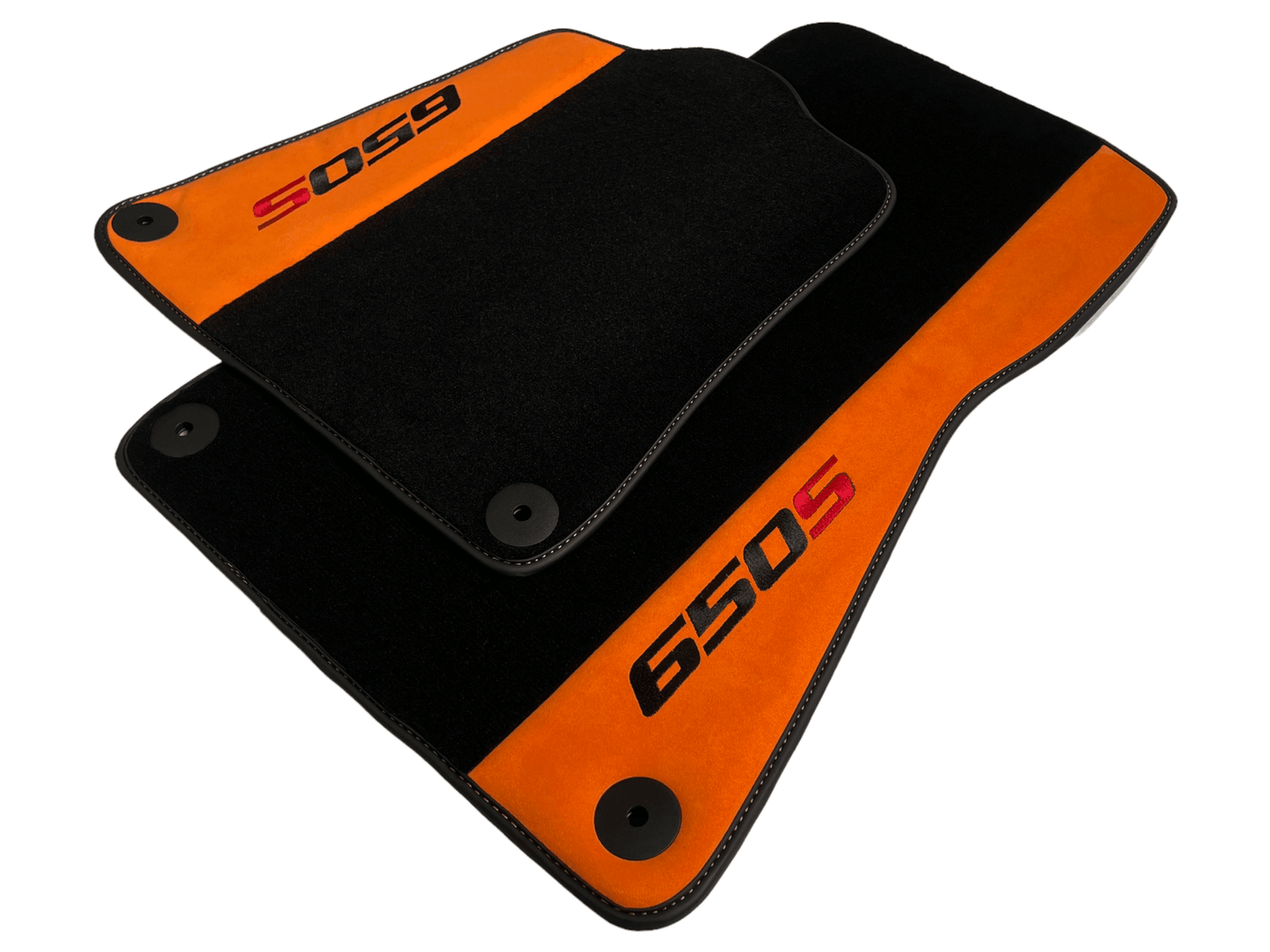 Black Floor Mats For McLaren 650S Black Tailored With Orange Alcantara Leather - AutoWin