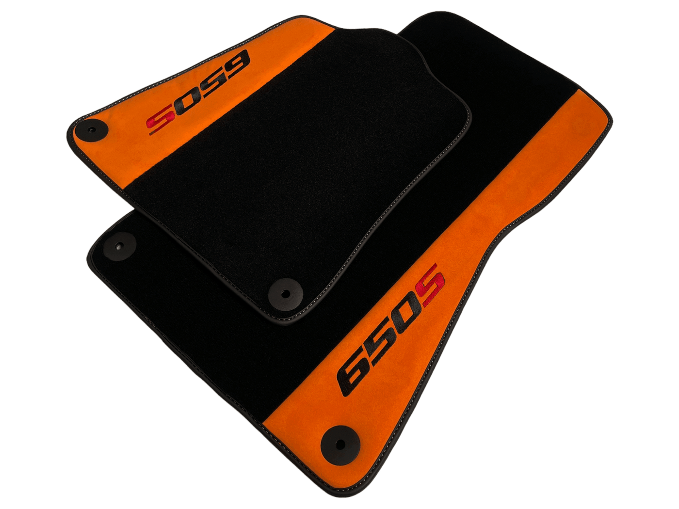 Black Floor Mats For McLaren 650S Black Tailored With Orange Alcantara Leather - AutoWin