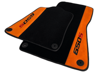Black Floor Mats For McLaren 650S Black Tailored With Orange Alcantara Leather - AutoWin