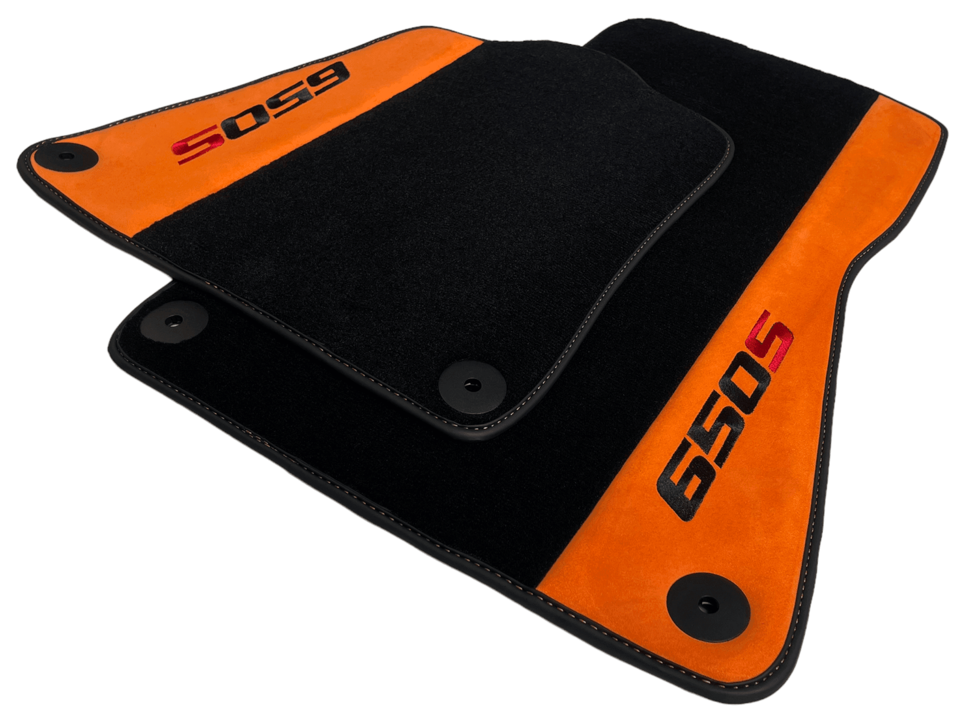 Black Floor Mats For McLaren 650S Black Tailored With Orange Alcantara Leather - AutoWin