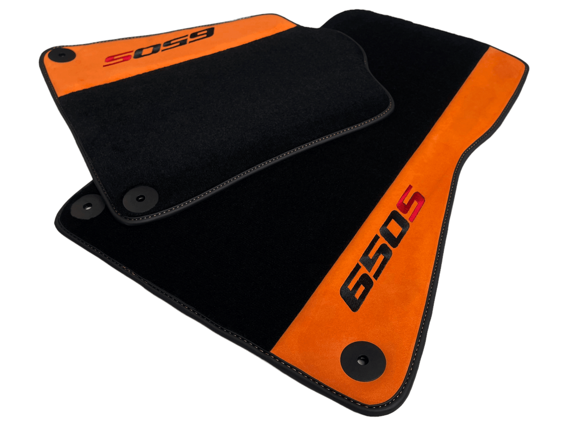 Black Floor Mats For McLaren 650S Black Tailored With Orange Alcantara Leather - AutoWin