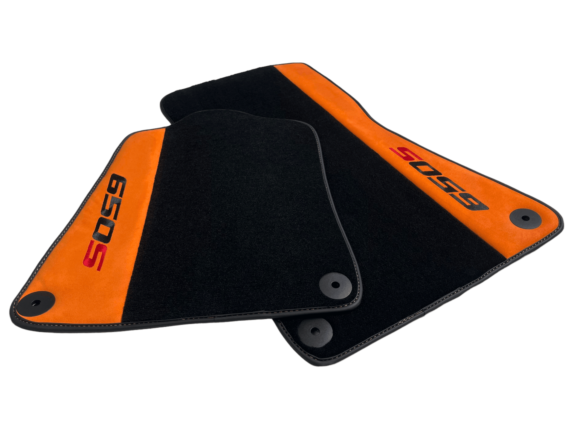 Black Floor Mats For McLaren 650S Black Tailored With Orange Alcantara Leather - AutoWin