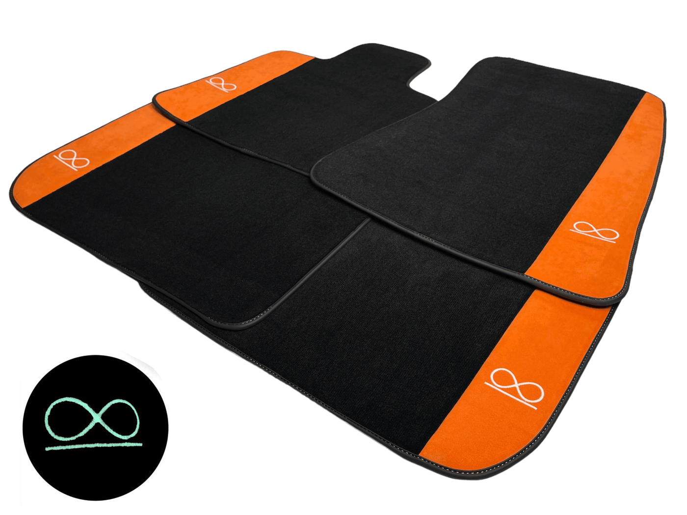 Black Floor Mats For Rolls Royce Shadow 1965-1977 With Orange Alcantara Leather - AutoWin