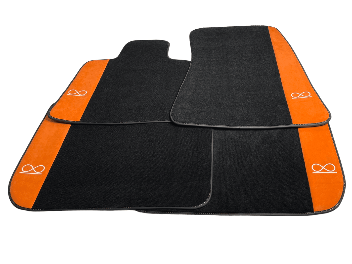 Black Floor Mats For Rolls Royce Shadow 1965-1977 With Orange Alcantara Leather - AutoWin