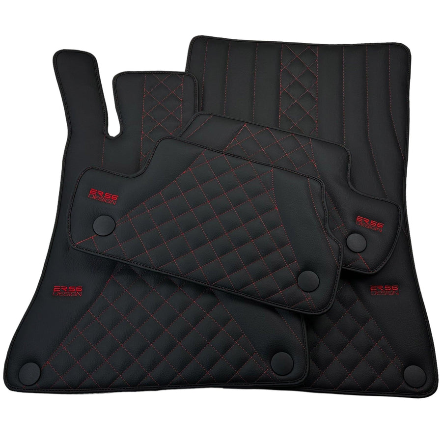 Black Leather Floor Mats For Mercedes Benz E-Class W210 Sedan 4Matic (1995-2002) | ER56 Design - AutoWin
