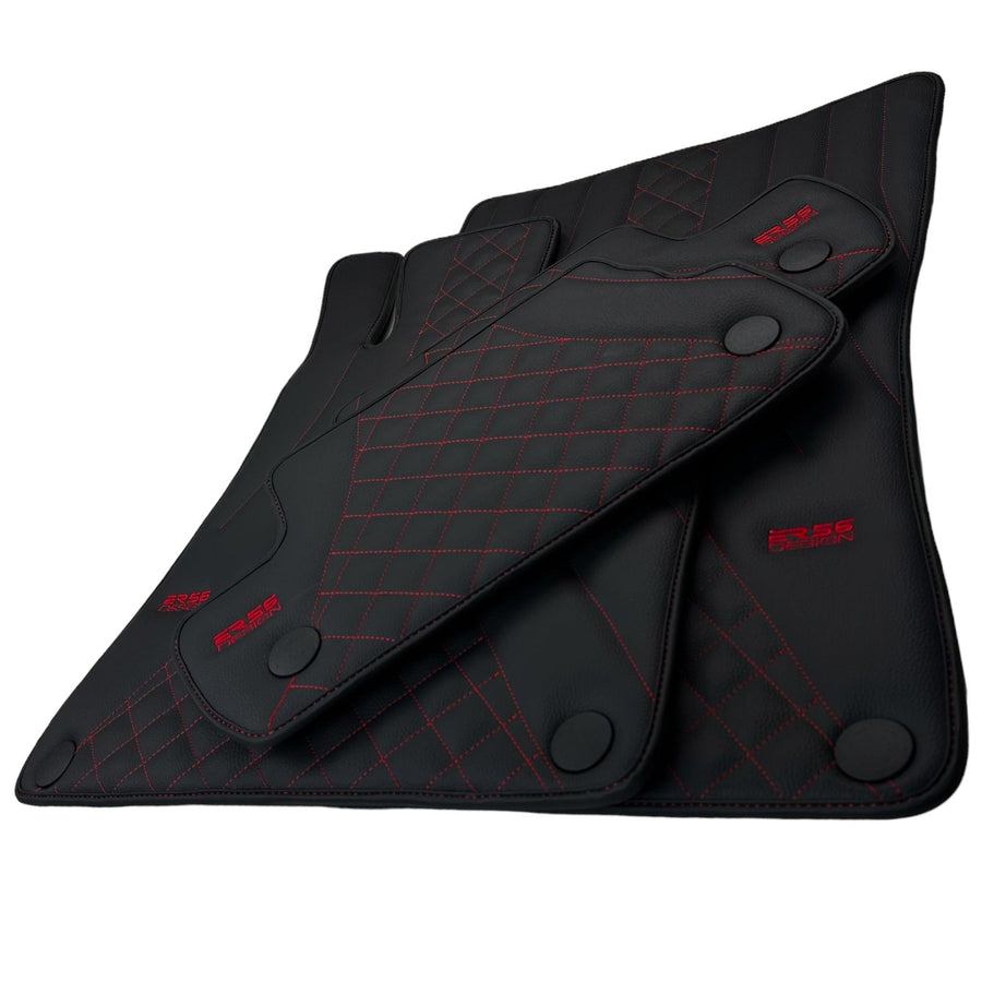 Black Leather Floor Mats For Mercedes Benz EQS-Class X296 (2022-2023) | ER56 Design - AutoWin