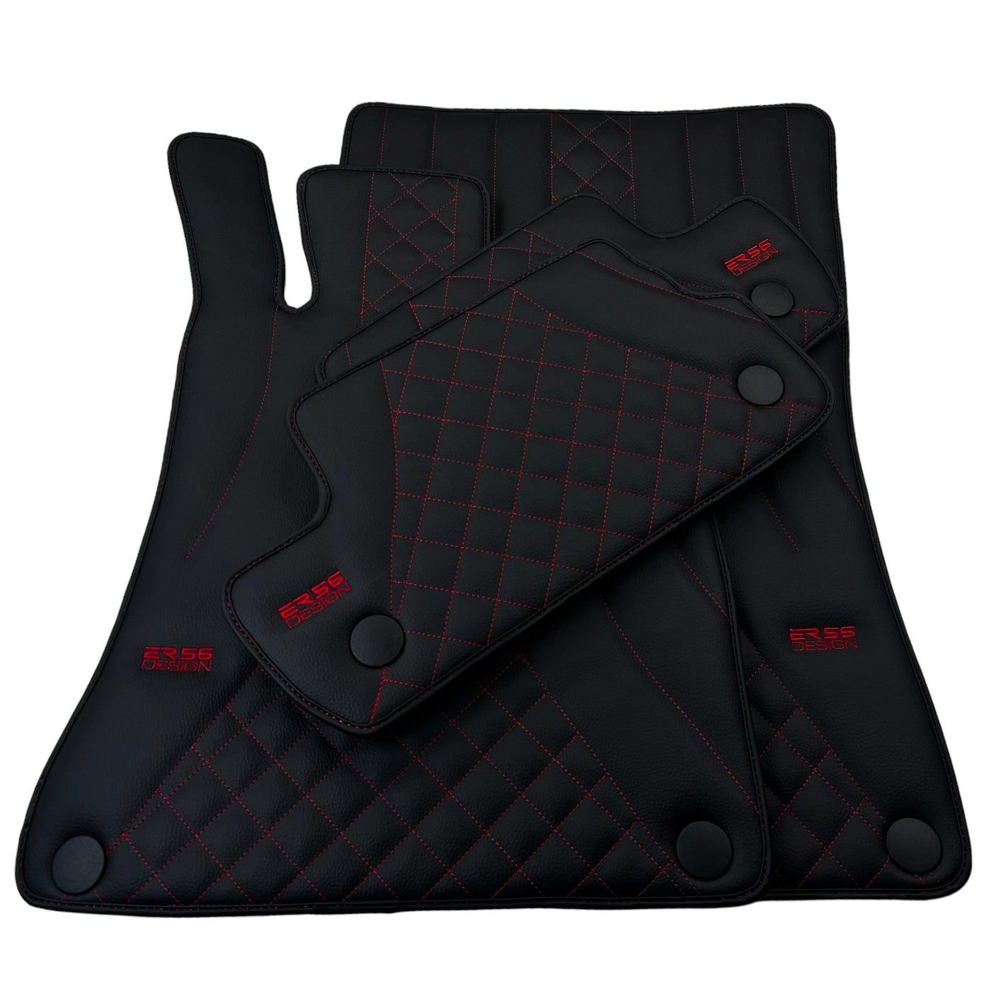 Black Leather Floor Mats For Mercedes Benz GLC-Class X253 SUV (2019-2023) Hybrid | ER56 Design - AutoWin