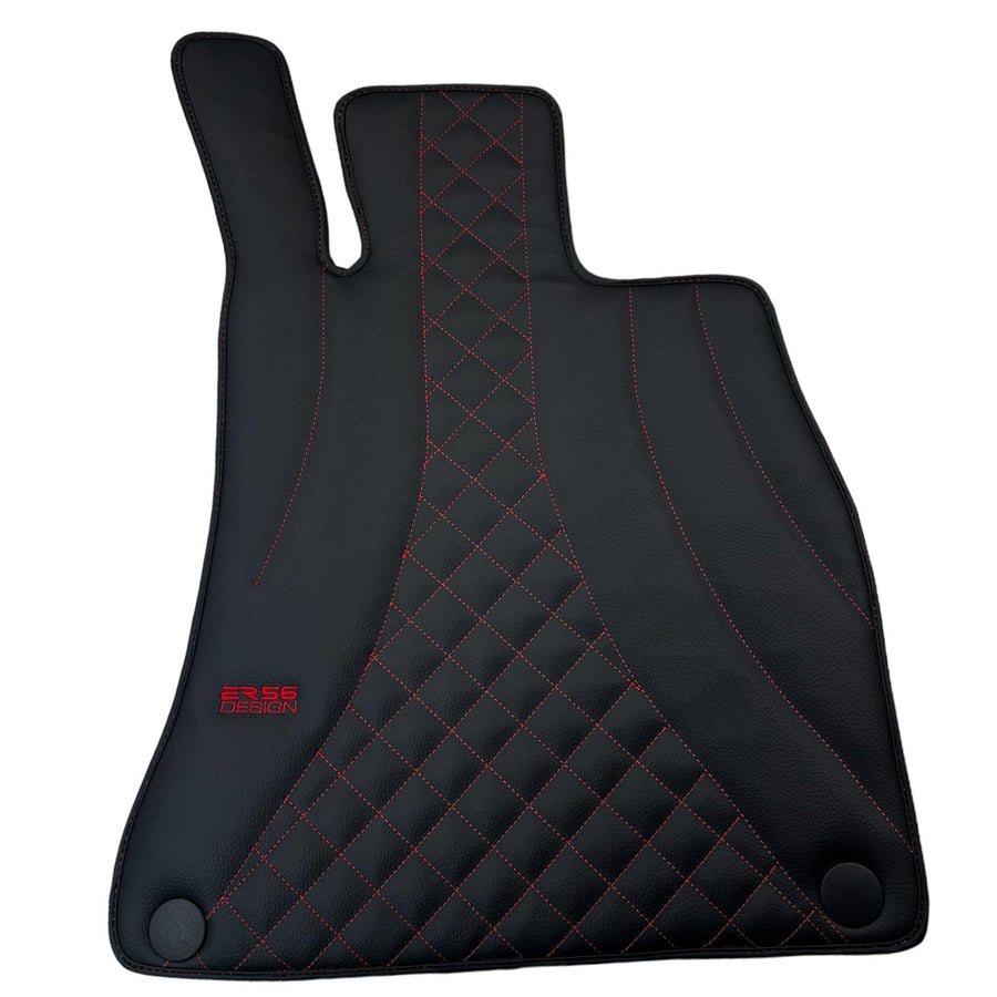 Black Leather Floor Mats For Mercedes Benz S-Class W221 (2005-2013) Long Wheelbase | ER56 Design - AutoWin