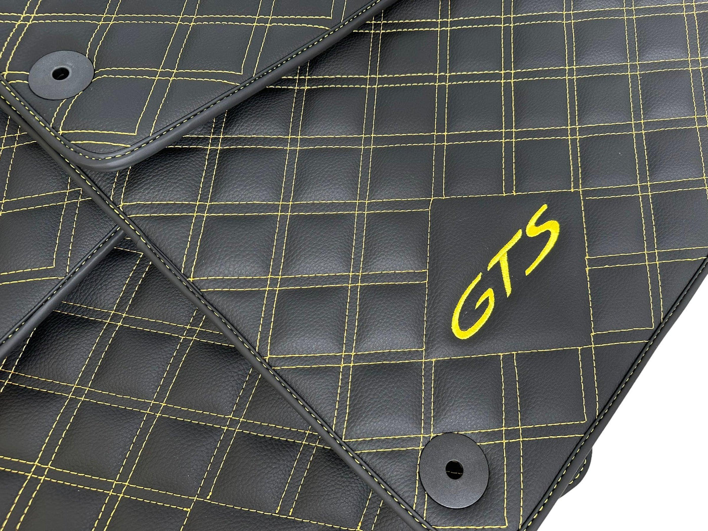Black Leather Floor Mats for Porsche Macan GTS Yellow Sewing - AutoWin