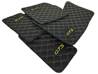 Black Leather Floor Mats for Porsche Macan GTS Yellow Sewing - AutoWin