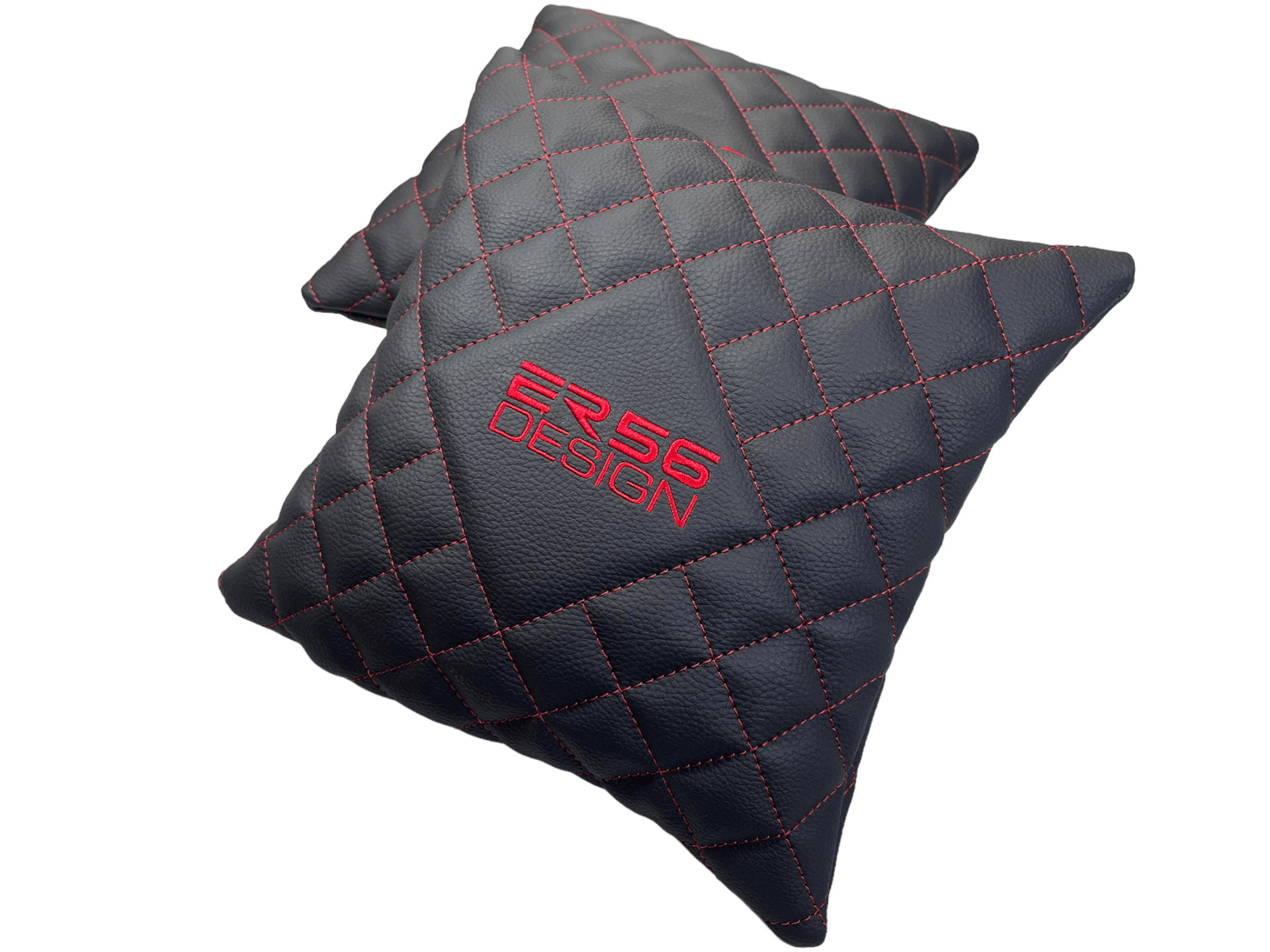 Black Leather Pillows ER56 Design Set of 2 Red Sewing - AutoWin