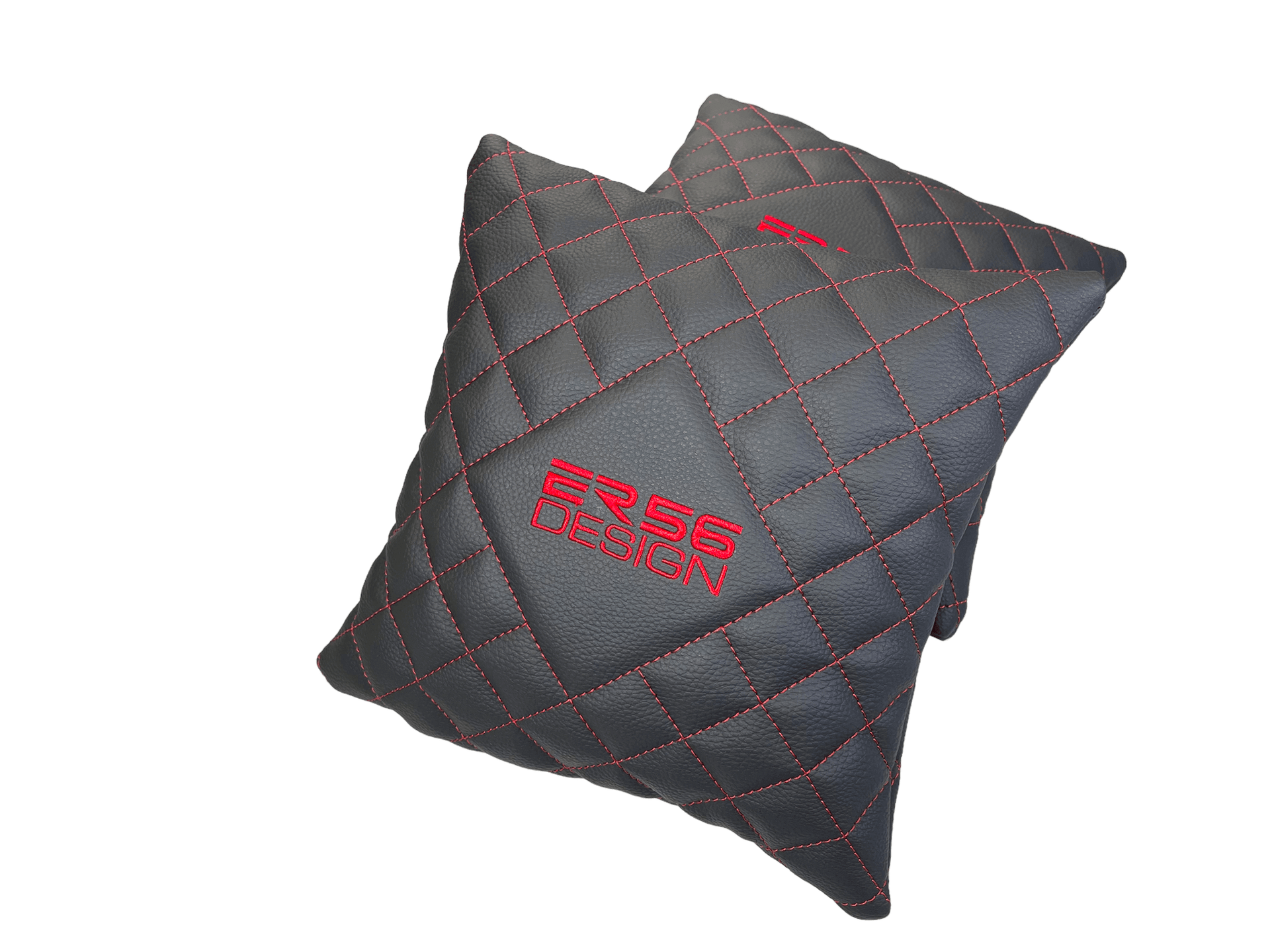 Black Leather Pillows ER56 Design Set of 2 Red Sewing - AutoWin