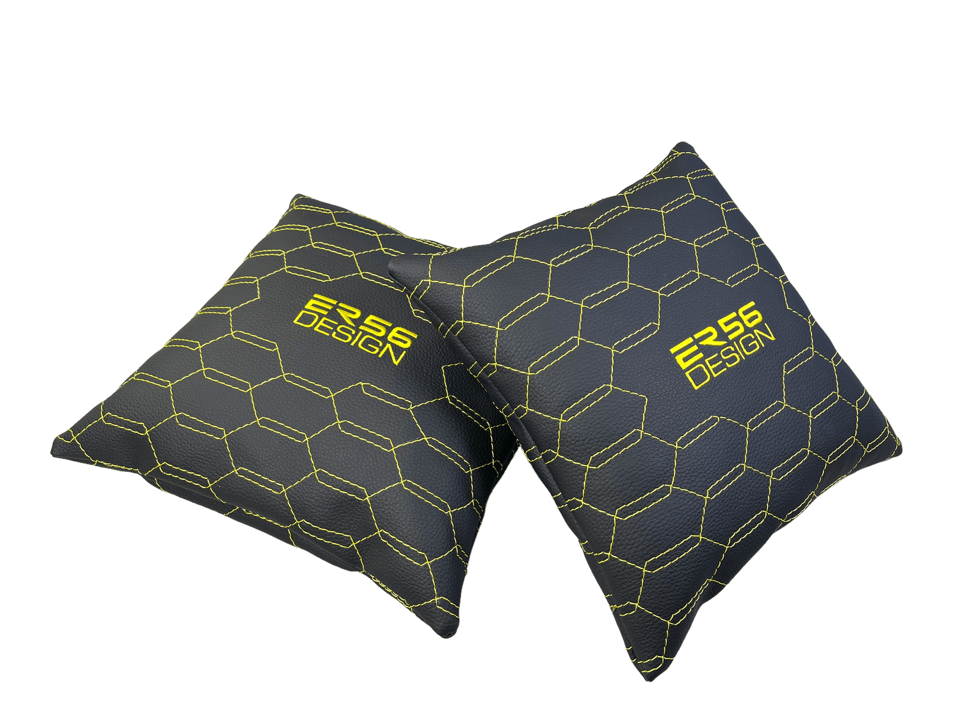 Black Leather Pillows ER56 Design Set of 2 Yellow Sewing - AutoWin