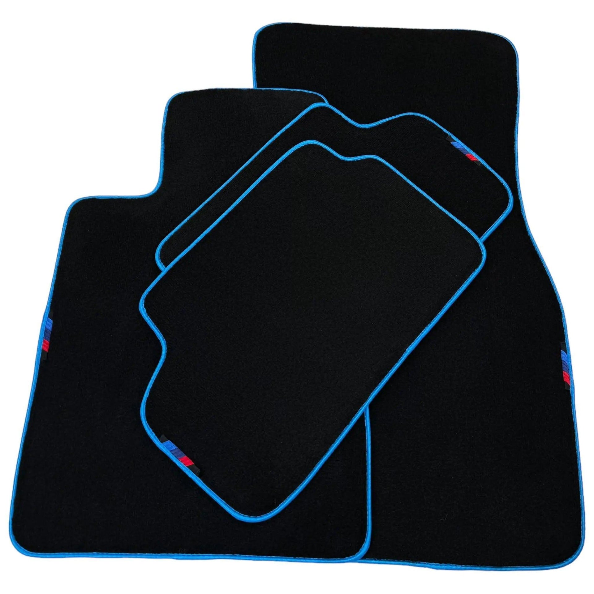 Black Mats For BMW 3 Series E46 4-door Sedan | Sky Blue Trim - AutoWin