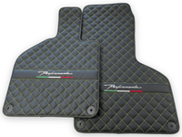 Black Leather Floor Mats for Lamborghini Huracan Perfomante | Green Stitching - AutoWin