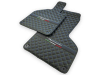 Black Leather Floor Mats for Lamborghini Huracan Perfomante | Green Stitching - AutoWin