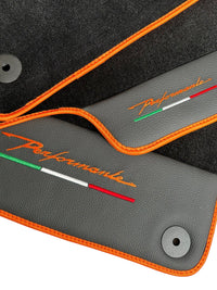 Floor Mats For Lamborghini Urus Performante Leather And Orange Trim - AutoWin