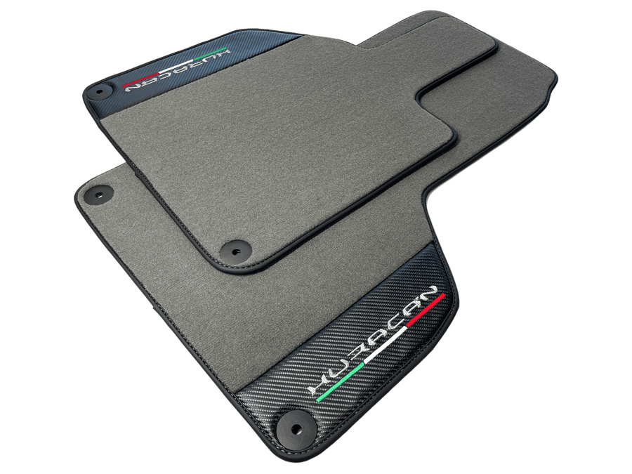 Gray Floor Mats for Lamborghini Huracan With Carbon Fiber Leather - AutoWin