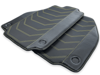 Leather Floor Mats For Ferrari 458 Italia 2009-2015 Black With Yellow Sewing - AutoWin