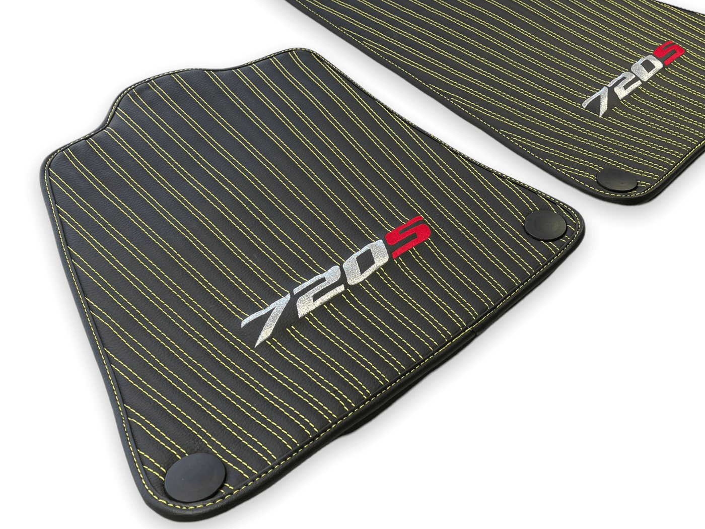 Leather Floor Mats For McLaren 720S Black Tailored Yellow Sewing - AutoWin