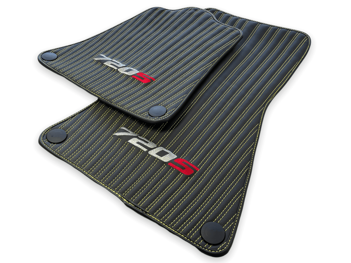 Leather Floor Mats For McLaren 720S Black Tailored Yellow Sewing - AutoWin