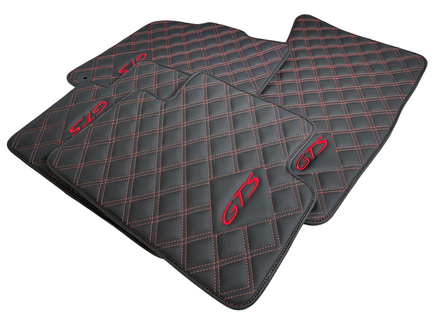 Leather Floor Mats for Porsche Cayenne GTS 2018-2023 Red Sewing - AutoWin