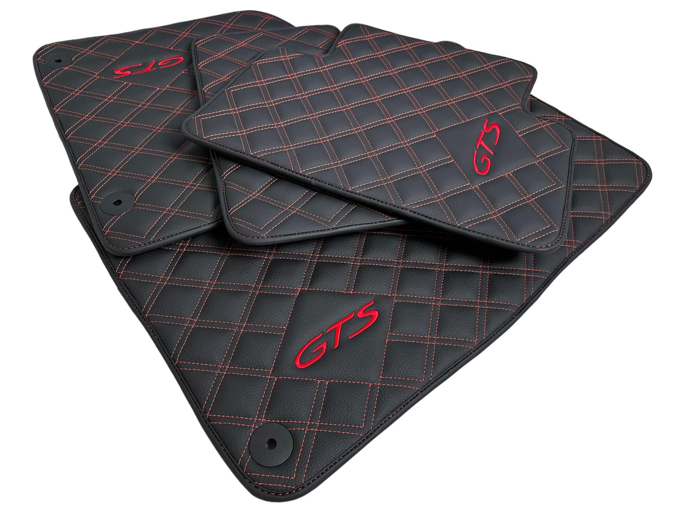 Leather Floor Mats for Porsche Cayenne GTS 2018-2023 Red Sewing - AutoWin
