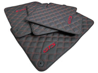 Leather Floor Mats for Porsche Cayenne GTS 2018-2023 Red Sewing - AutoWin
