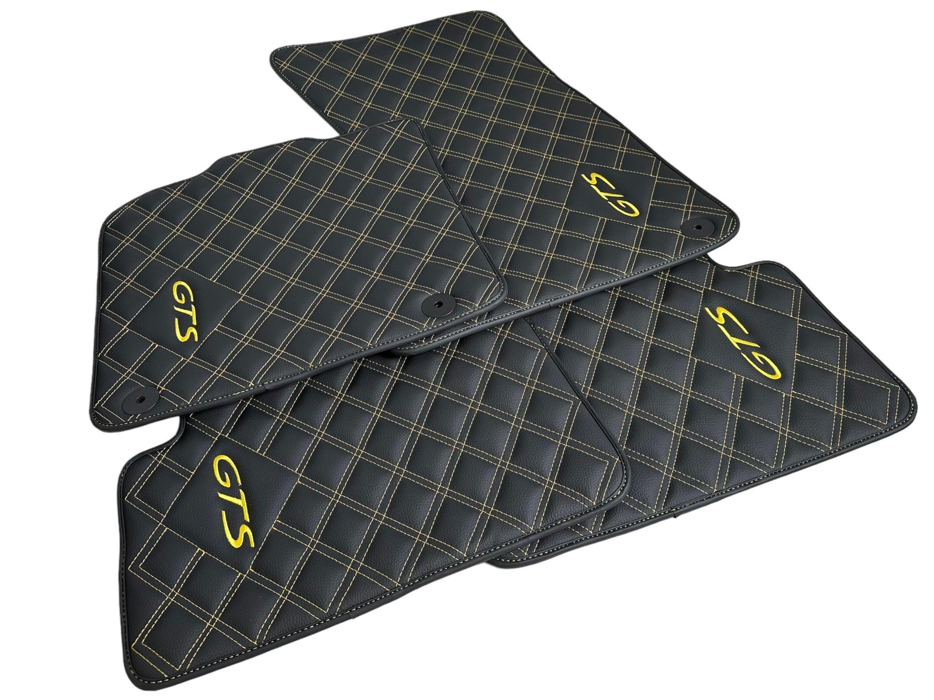 Leather Floor Mats for Porsche Cayenne GTS 2018-2023 Yellow Sewing - AutoWin