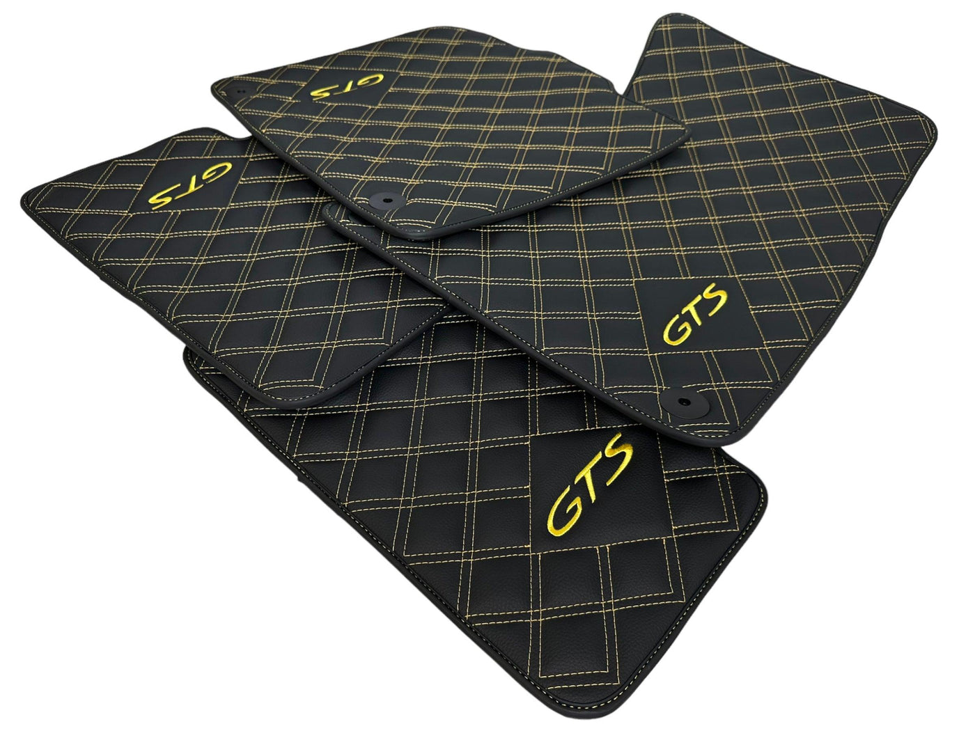 Leather Floor Mats for Porsche Cayenne GTS 2018-2023 Yellow Sewing - AutoWin