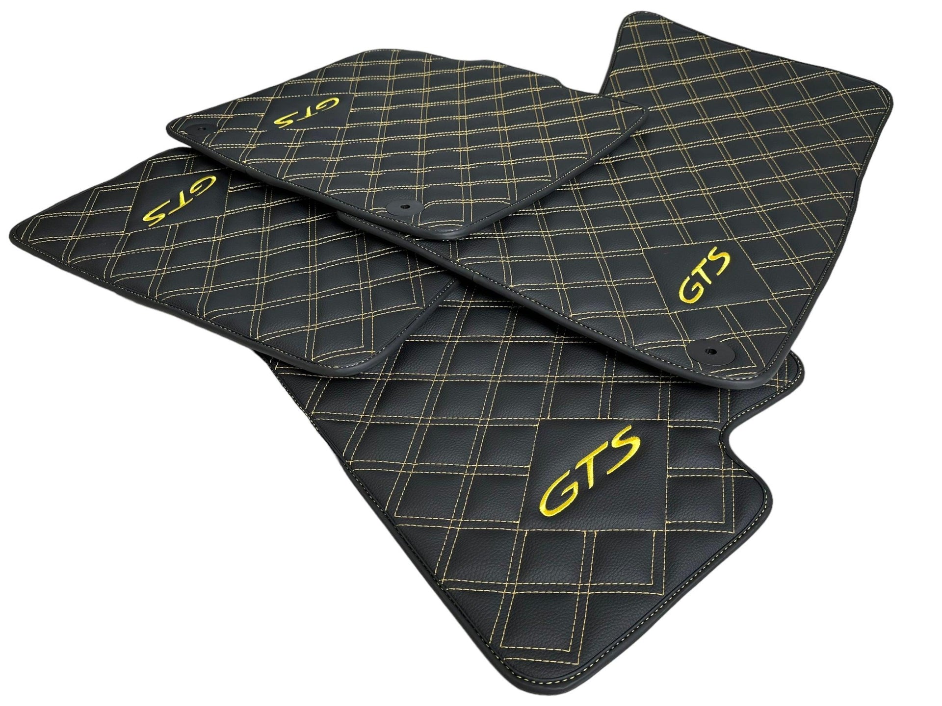 Leather Floor Mats for Porsche Panamera 2017-2023 971 Yellow Sewing - AutoWin