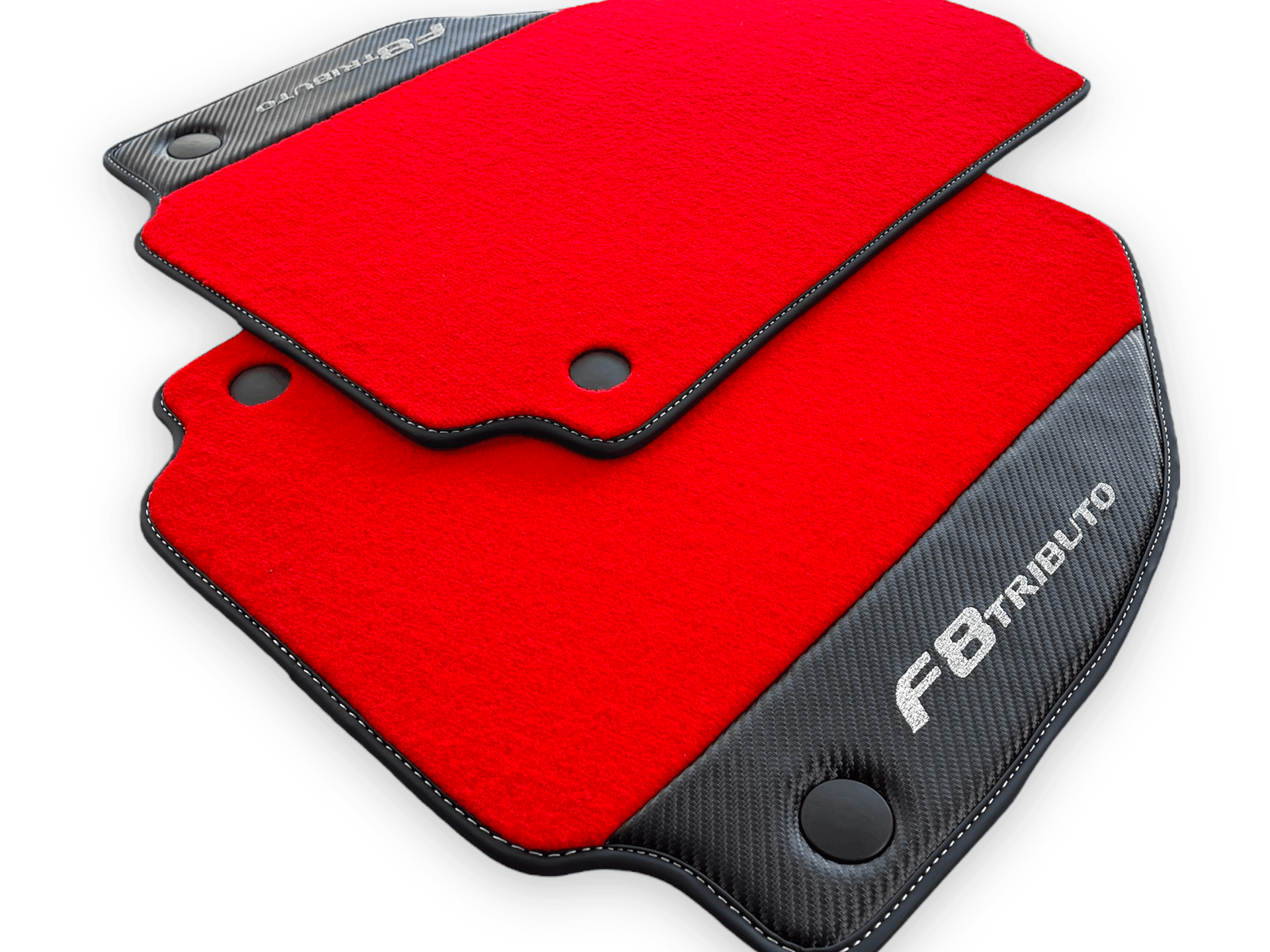 Red Floor Mats For Ferrari F8 Tributo 2019-2022 With Carbon Leather - AutoWin